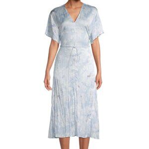 Vince Blue Floral Tie-Waist Midi Dress (Size M)